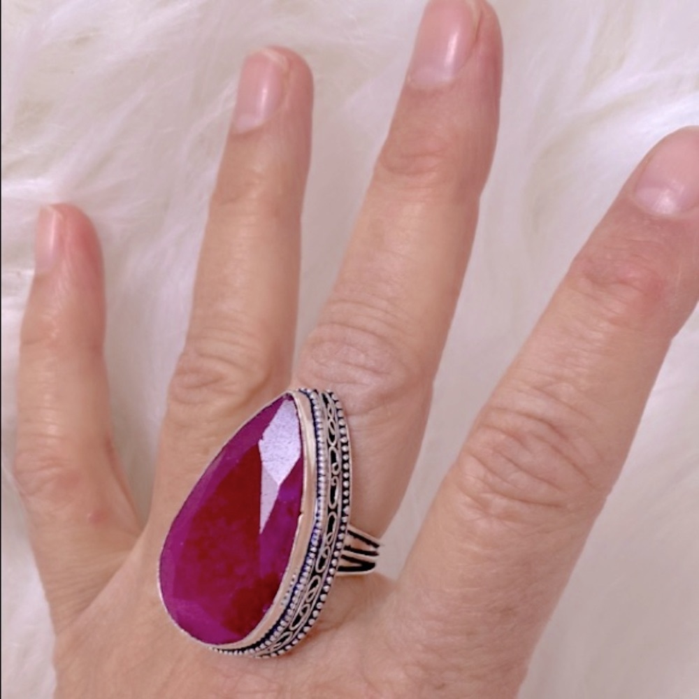 New Mozambique Ruby Silver Ring Gemstone Filigree… - image 1